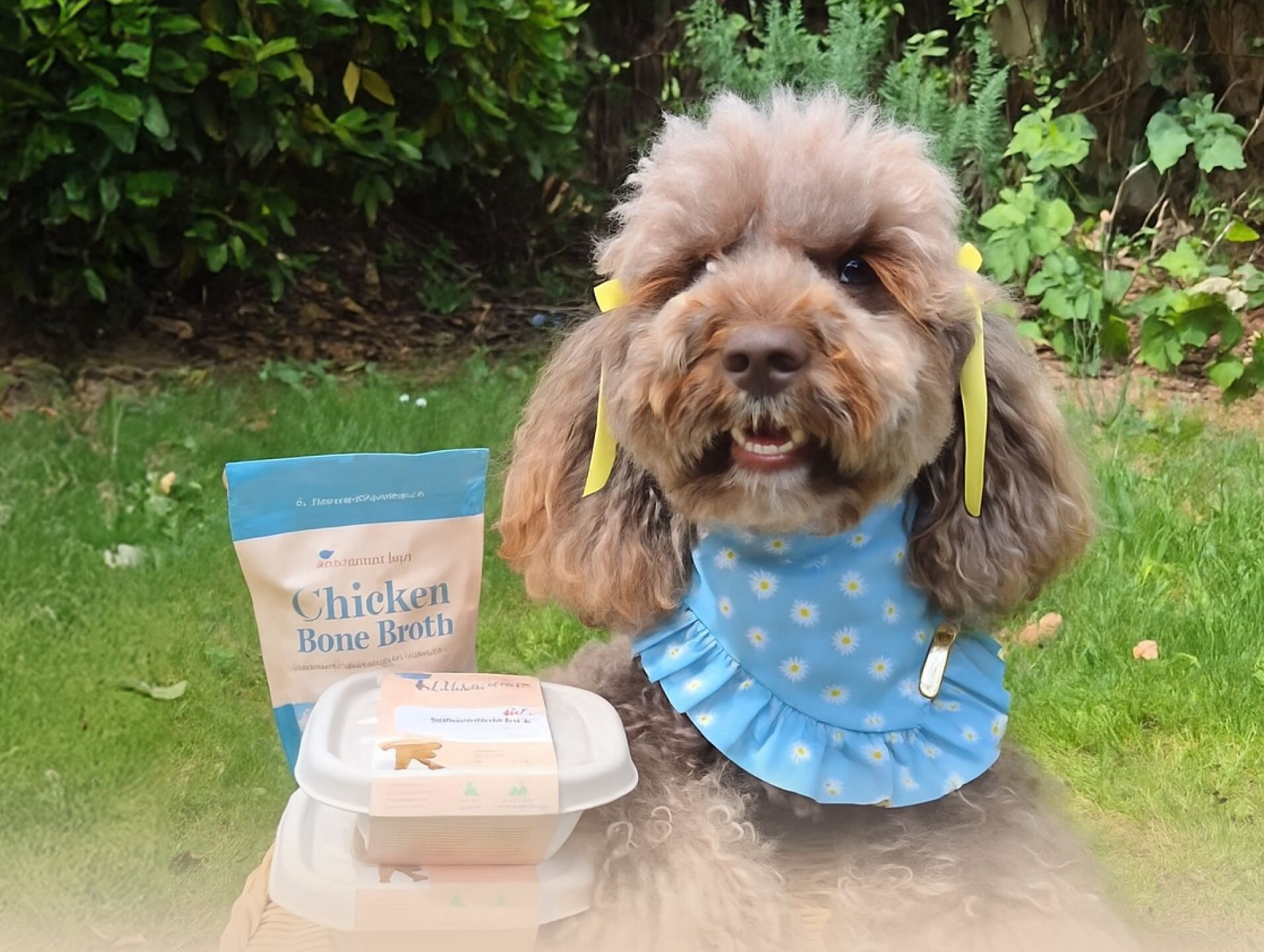 Coco in the garden with packs of Different Dog