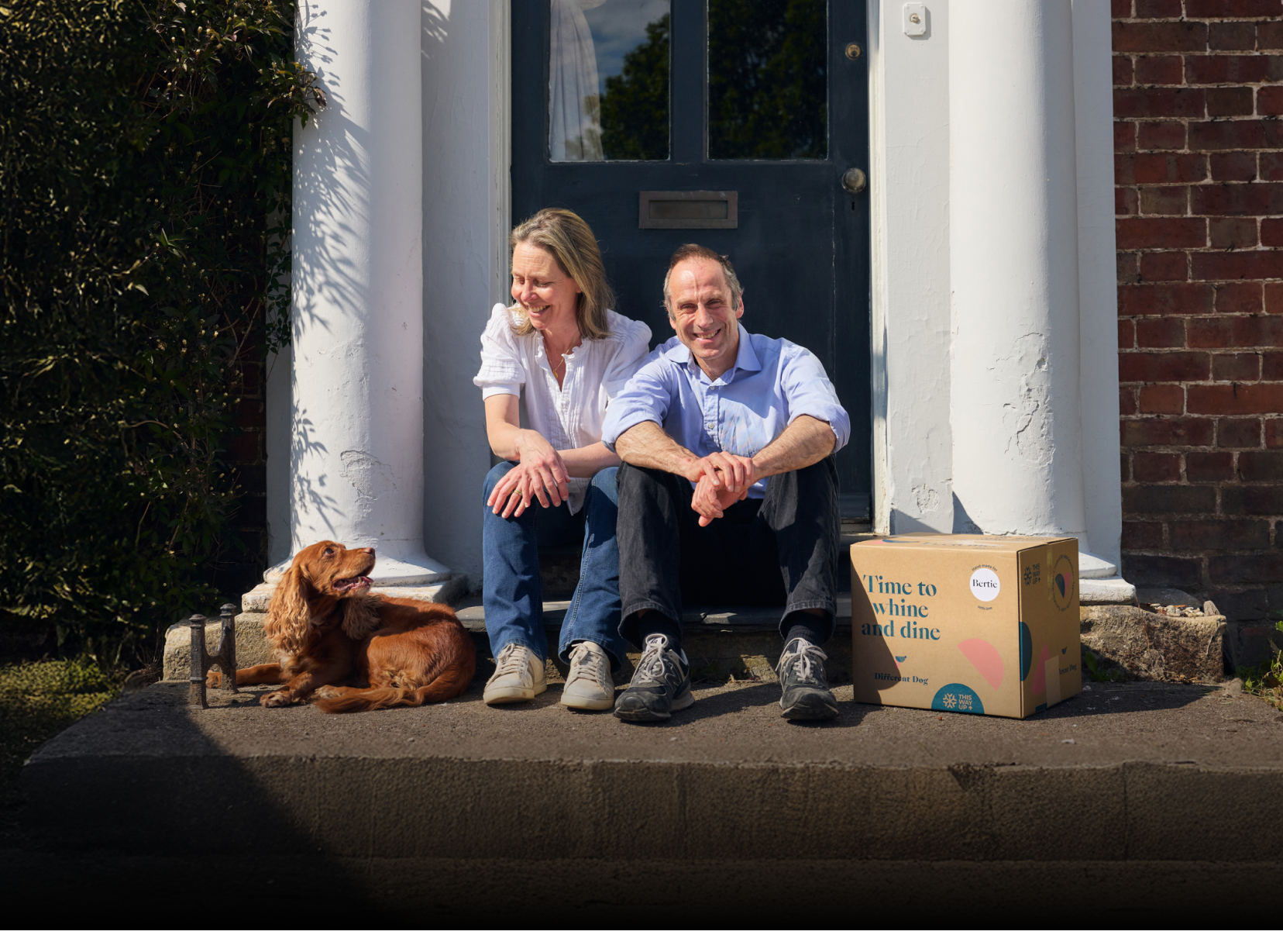Charlie, Alex and Crumble on doorstep