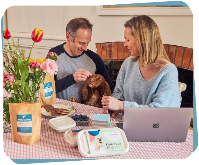 Charlie and Alex with Crumble sampling meals + treats