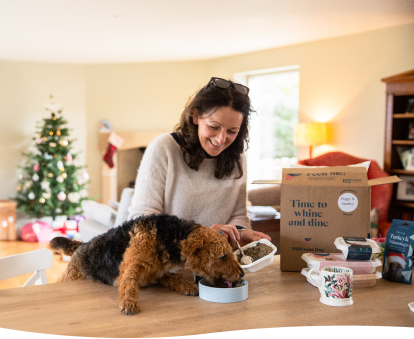 A dog patiently waiting for a bowl of freshly cooked Different Dog food